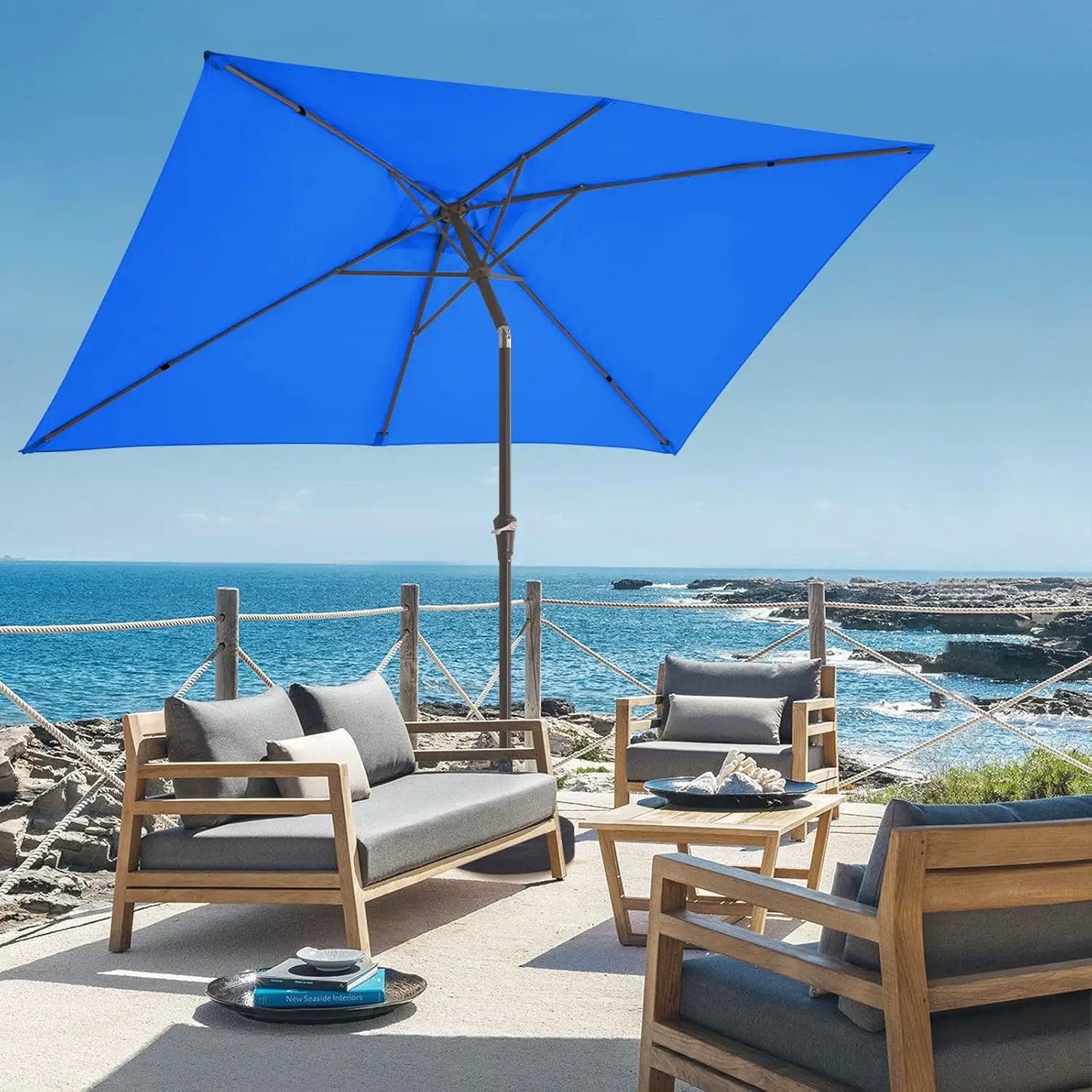 JEAREY 6.5x10 ft Rectangular Patio Umbrellas Outdoor Market Umbrella with Push Button Tilt and Crank, Rectangle Table Umbrella 6 Sturdy Ribs UV Protection for Pool Garden Backyard Deck, Royal Blue by GreenHaven Gardens