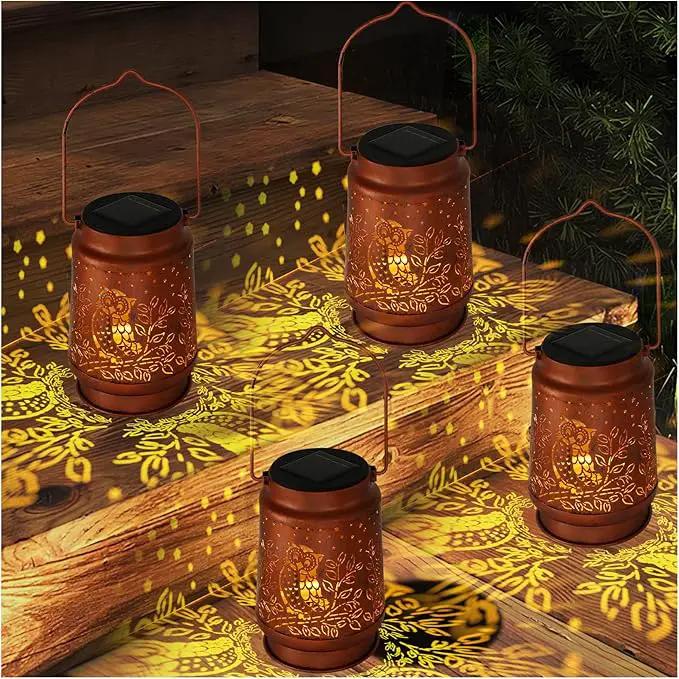Outdoor Solar Lanterns Waterproof - Metal Hanging Solar Lights Outdoor Decorative, Solar Powered Lamp for Patio Yard Garden Decor, Christmas Birthday Gifts for Women Mom (4 Pack, Owl Shape) by GreenHaven Gardens