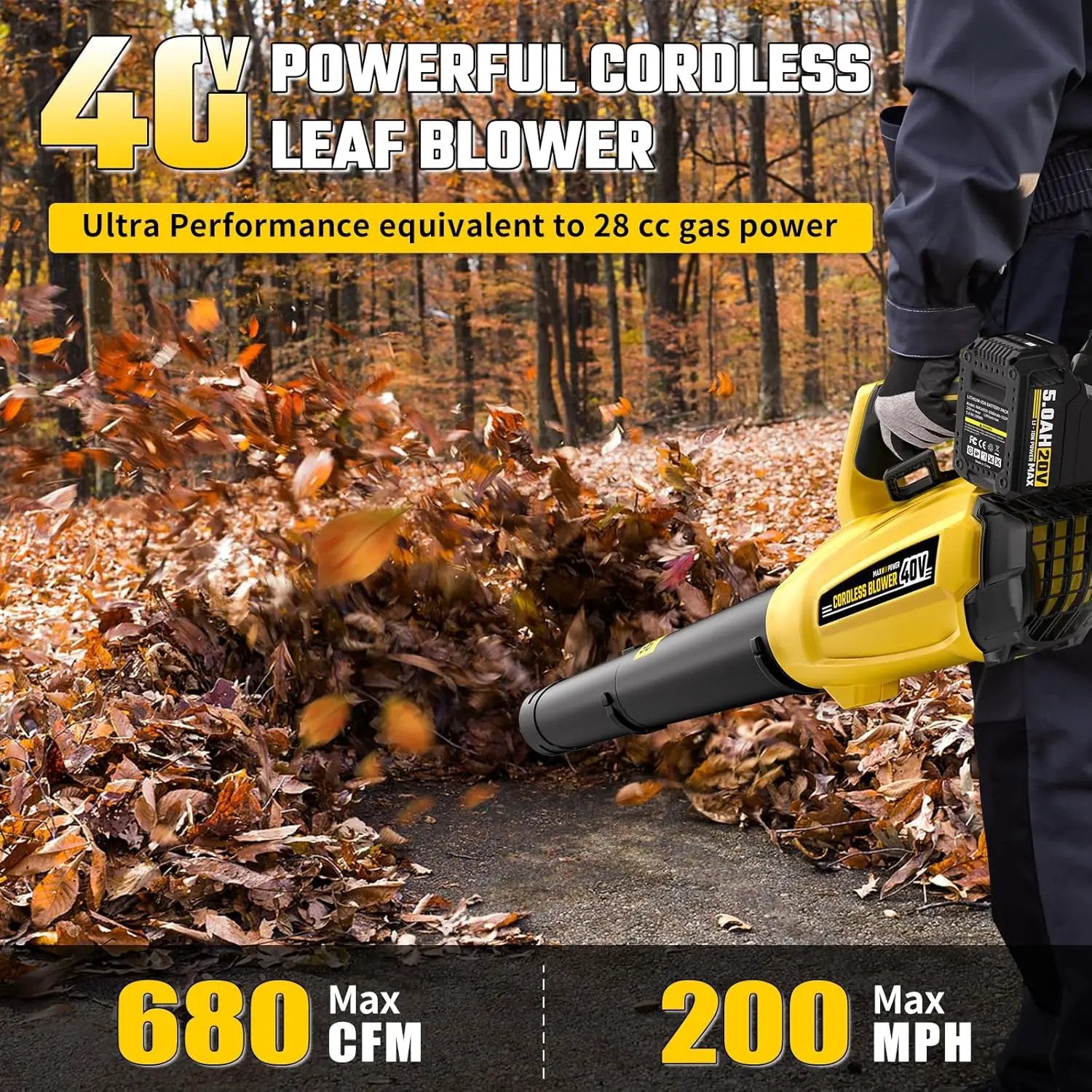 40V Leaf Blower Cordless with 2 X 5.0Ah Batteries and Charger, 40V Powerful Brushless Motor Up to 680CFM Blower for Lawn Care, 4-Variable Speed Turbo Mode with Power Boost by GreenHaven Gardens