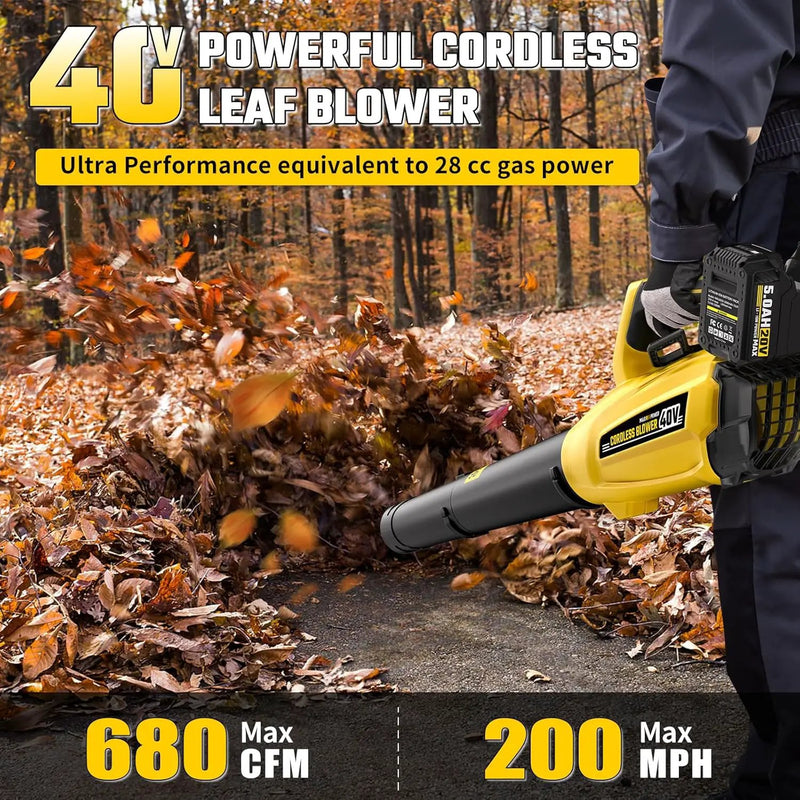 40V Leaf Blower Cordless with 2 X 5.0Ah Batteries and Charger, 40V Powerful Brushless Motor Up to 680CFM Blower for Lawn Care, 4-Variable Speed Turbo Mode with Power Boost by GreenHaven Gardens