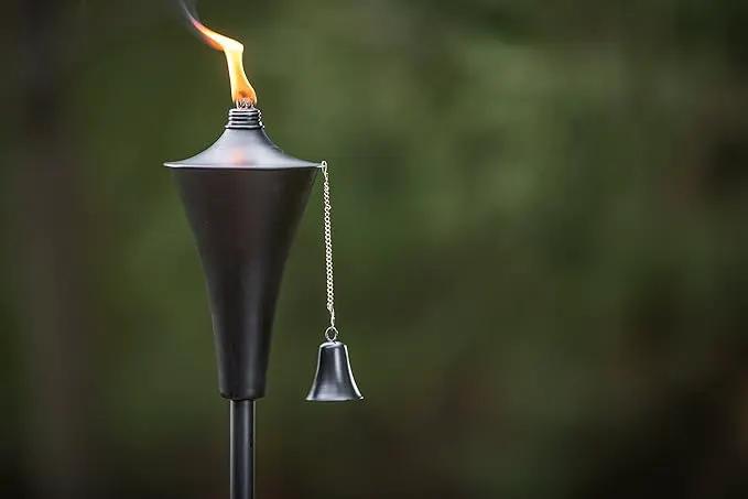 Set of 4, Oahu Premium Metal Patio Torches, 53" Tall- Tiki Style/w Snuffer, Fiberglass Wick & Large 16oz Oil Lamp for Deck, Patio, Lawn, Garden, Luau (Smooth Black) by GreenHaven Gardens