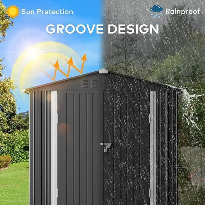 Gizoon Outdoor Storage Shed 6 x 4 FT, Galvanized Metal Garden Shed with Double Lockable Doors, Outdoor Storage Clearance for Backyard Patio Lawn-Dark Grey by GreenHaven Gardens