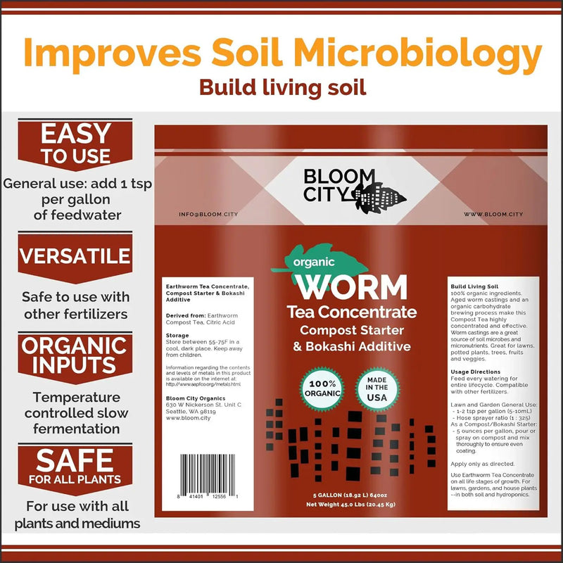Organic Earthworm Tea Concentrate and Compost and Bokashi Booster by Bloom City, Quart (32 oz) by GreenHaven Gardens