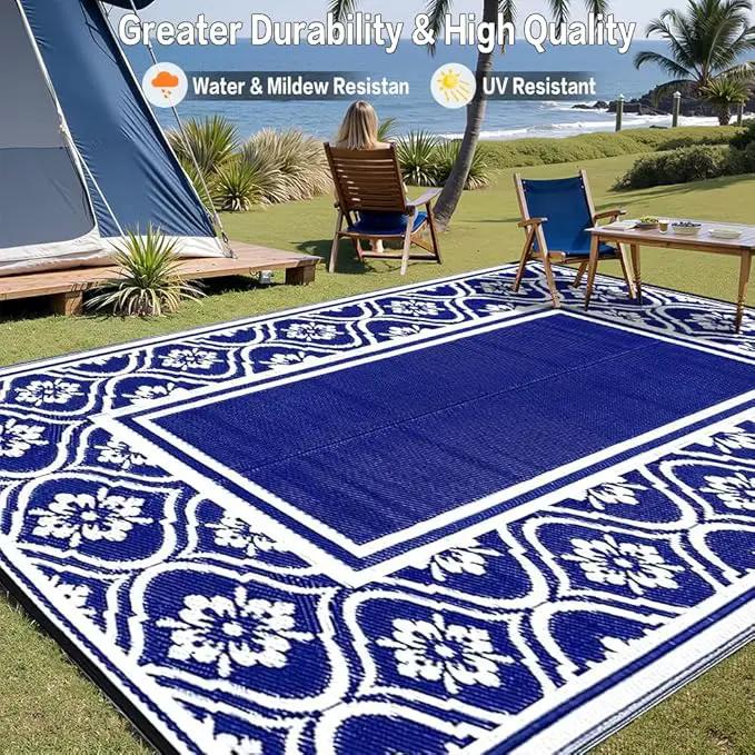 Outdoor Rug 8x10 Patio Waterproof Mat Camping Carpet Outside Area Rug Reversible Light Blue Rugs for RV Deck Entryance Porch Picnic Balcony Beach by GreenHaven Gardens