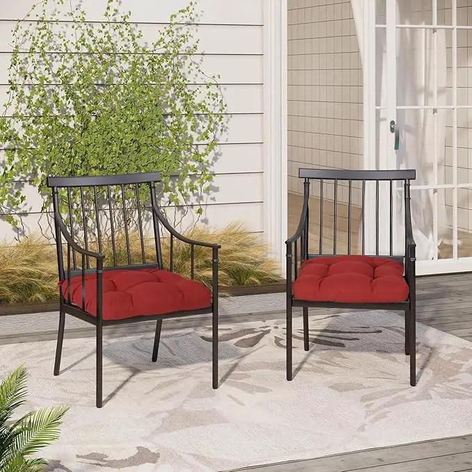 Aoodor 19" x 19" x 5" Tufted Outdoor Chair Cushions, Water Resistant & Fade Resistant Polyester Dining Chair Pads with 2 Straps for Patio Furniture, Set of 4 by GreenHaven Gardens