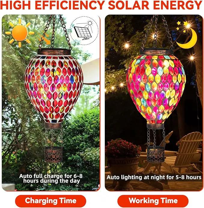 VOREEN Hot Air Balloon Solar Lantern, Mosaic Solar Outdoor Hanging Wind Light, Waterproof, Patio Festive Decor, Easter Gifts for Mom Father Grandma, Red by GreenHaven Gardens