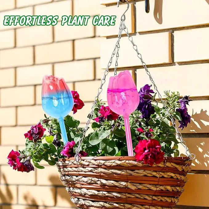 Plant Watering Globes Tulips, 4 Pcs Glass Self Watering Globes, Self Watering Planter Insert with Watering Spikes ,Automatic Plant Watering Devices,Large Watering Bulbs for Indoor & Outdoor Plants by GreenHaven Gardens