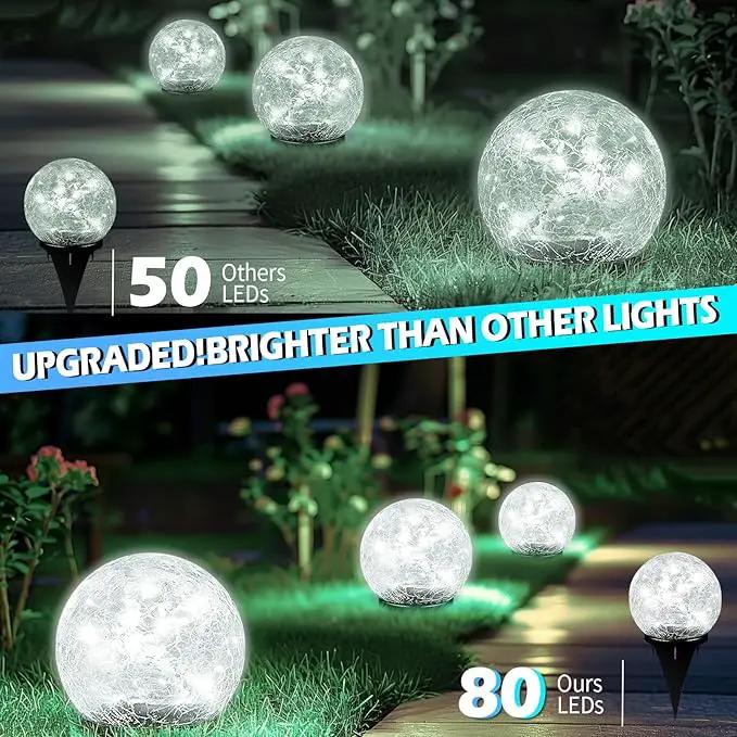 Garden Solar Ball Lights Outdoor Waterproof, 80 LED Cracked Glass Globe Solar Power Ground Lights for Path Yard Patio Lawn, Outdoor Decoration Landscape White (2 Pack 5.9'') by GreenHaven Gardens