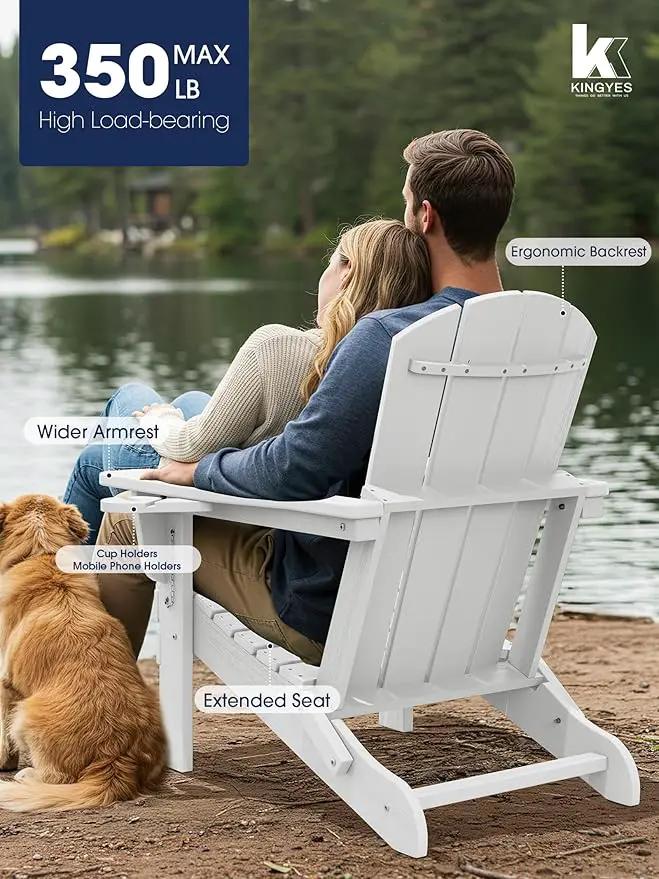 KINGYES Folding Adirondack Chair Set of 6, Dual Cup Holders & All-Weather HDPE, Wood-Like Patio Chair for Backyard, Camping, Pool & Fire Pit, White by GreenHaven Gardens