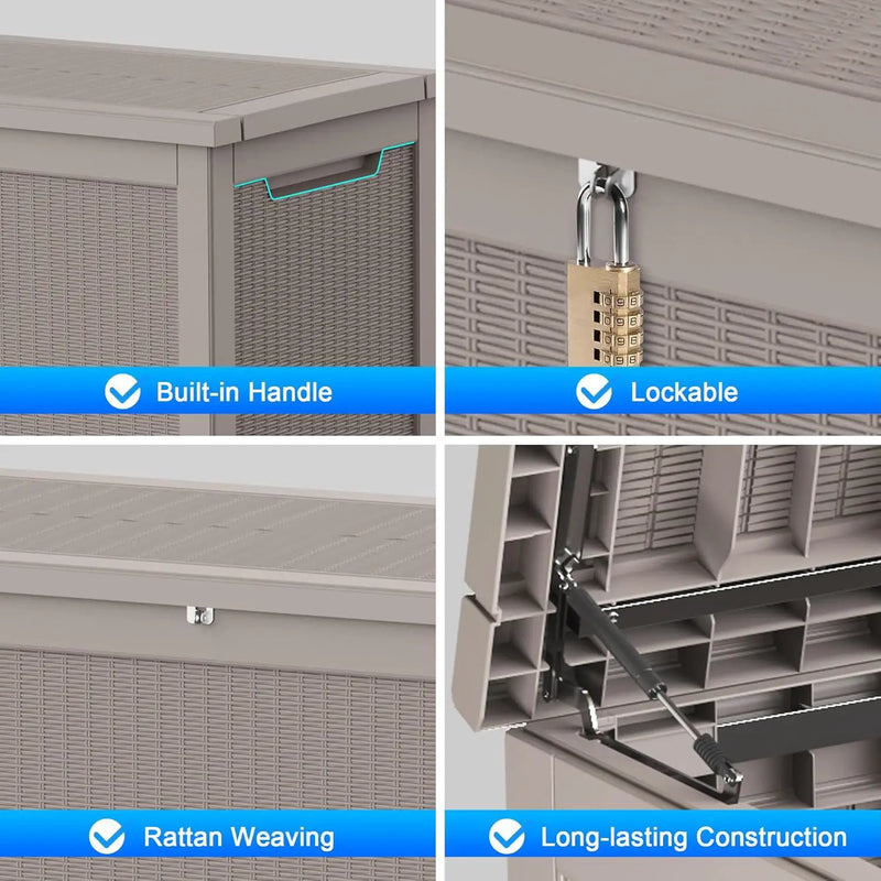 320 Gallon Waterproof Large Resin Deck Box Indoor/Outdoor Lockable Storage Container and Seating for Garden, Pool, and Patio (320 Gallon, Grey) by GreenHaven Gardens