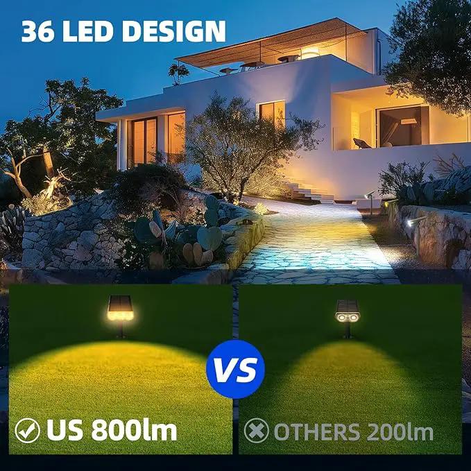 Barrina 36 LEDs Landscape Solar Spotlights, Solar Powered Dusk-to-Dawn Outdoor Garden Lights, 6500K & 2700K, 360° Horizontal Adjustable Spotlights for Garden Yard Patio Driveway Porch, 4 Packs by GreenHaven Gardens