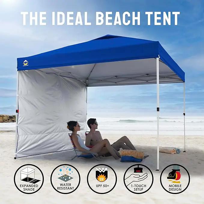 CROWN SHADES 10x10 Pop Up Canopy with 1 Side Wall - Beach Tent with One Push Setup - Outdoor Sun Shade for Events, Parties, Camping - Gazebo with STO-N-Go Cover Bag (Navy Blue) by GreenHaven Gardens