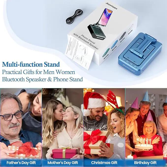 JTEMAN Phone Stand with Wireless Bluetooth Speaker, HD Surround Sound Bluetooth Speaker for Desk Perfect for Home Kitchen Gadgets Gifts,Compatible with iPhone/ipad/Samsung Galaxy(Blue) by GreenHaven Gardens