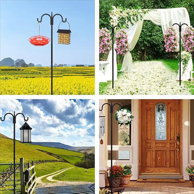 FEED GARDEN Adjustable Double Shepherds Hook for Outdoor with 5 Prong Base 92 Inch Heavy Duty Two Sided Bird Feeder Pole for Hanging Plant Baskets, Solar Light Lanterns, Wind Chimes by GreenHaven Gardens