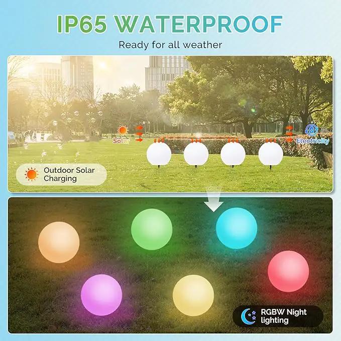 LOFTEK Solar Ball Lights with Ground Stake, RGBW Colors Changing Mood IP65 Waterproof Rechargeable Night Lights - Outdoor Solar Lights for Lawn Patio Yard Walkway, 8-inch by GreenHaven Gardens