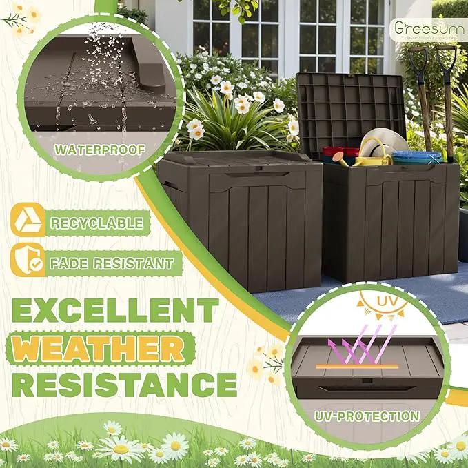 Greesum 31 Gallon Deck Box for Outside, All Weather Outdoor Storage Boxes for Patio Furniture Set, Package Delivery Box, Garden Tools, Brown(Set of 2) by GreenHaven Gardens