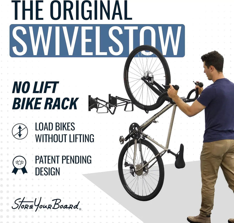 StoreYourBoard SwivelStow Mountain Bike Storage Rack 4 Pack – Heavy Duty Bike Hanger, No-Lift Bike Wall Mount for Garage Bike Storage, MTB and E-Bike, Holds 70 lbs, Patent-Pending by GreenHaven Gardens