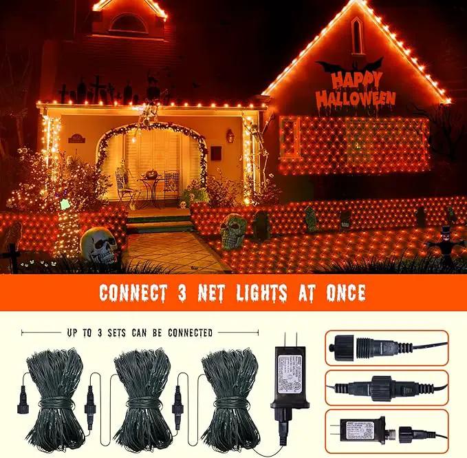 Orange Net Lights Outdoor Waterproof - 360 LED With Remote, 12x5 ft Extendable 8 Modes Christmas Lights for Thanksgiving Bushes Gazebo Lawn Garden Shrubs Tree Backyard by GreenHaven Gardens