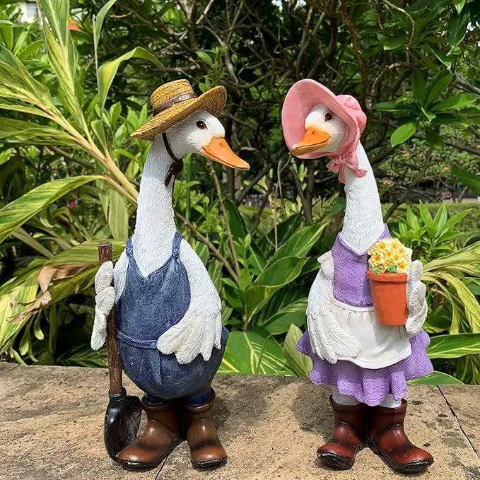 Garden Statues Gardener Couple Duck, Indoor Outdoor Decorations Cute Ducks Art Décor Goose Figurine Ornament for Yard Home Garden Patio and Office (Female) by GreenHaven Gardens
