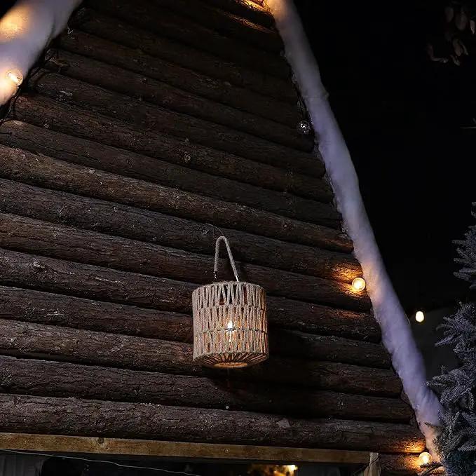 Cooo Solar Lantern Outdoor Hanging – Handwoven Jute Rope Lantern with Warm Edison Bulb, IP65 Waterproof Solar Powered Garden Light for Porch Patio, Yard Table Rustic Boho Decor, 8.27” Tall by GreenHaven Gardens
