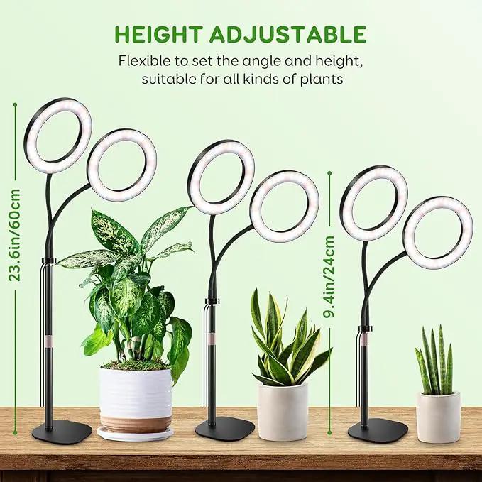Dual Heads Grow Lights for Indoor Plant Full Spectrum, Desk Halo Plant Lights for Indoor Growing with 3/9/12 Timer, 5 Dimmable Levels,Height Adjustable 9.4-23.6",Strong Metal Base Happy Light by GreenHaven Gardens