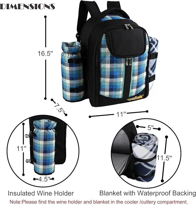 apollo walker Picnic Backpack Bag for 2 Person with Cooler Compartment, Detachable Bottle/Wine Holder, Fleece Blanket, Plates and Cutlery Set by GreenHaven Gardens