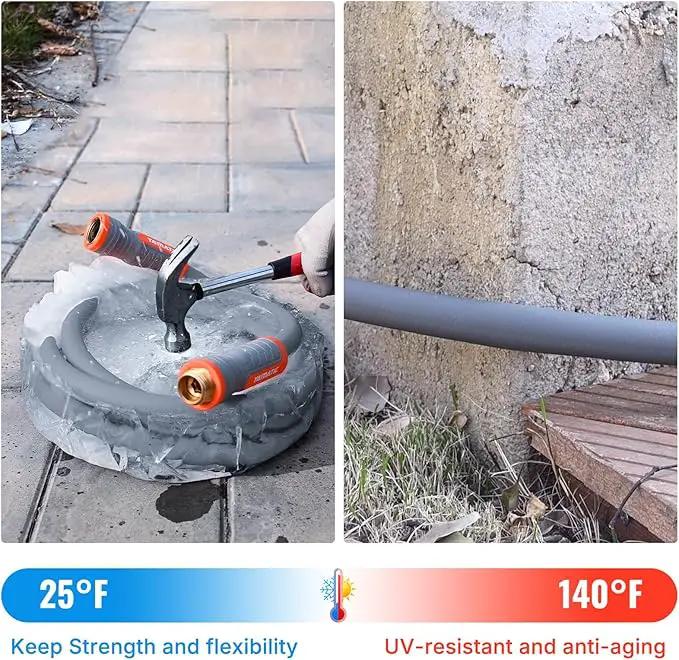 YAMATIC Heavy Duty Garden Hose 5/8 in x 60 ft with Swivel Handle, Super Flexible Water Hose, All-weather, Lightweight, Burst 600 PSI, Grey
