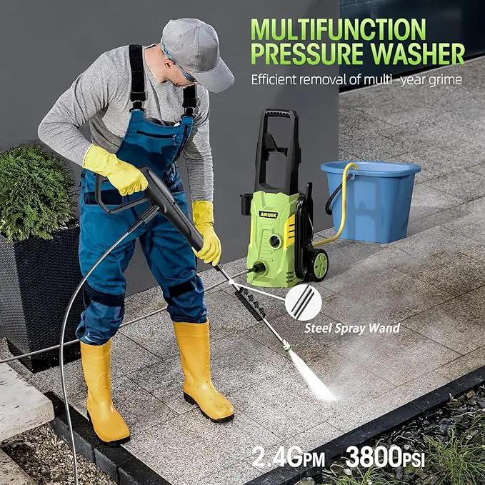 Electric High Pressure Washer - Portable Washer with 23 FT Water Outlet & 6.6 FT Inlet Hose, Steel Spray Wand, Foam-Adjustable Cannon,4 Nozzle Set, Cleans Car/Patio/Fence/Window, 3800PSI 2.4GPM by GreenHaven Gardens