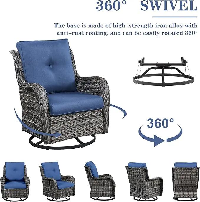 5 Pieces Patio Furniture Sets Wicker Outdoor Furniture, Rattan Patio Swivel Glider Chairs with 2 Ottoman and Glass Side Table by GreenHaven Gardens