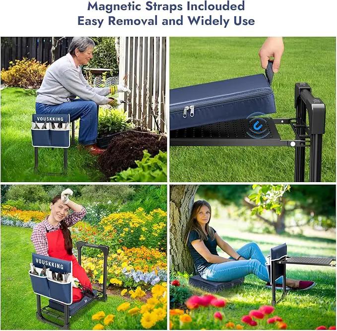 Foldable Garden Kneeler and Seat, Patented Thicker Wider Softer Kneeling Pad with Magnetic Stripe, 350lbs Heavy Duty Durable Garden Stool with Tool Bag, Gardening Gift for Women and Men by GreenHaven Gardens