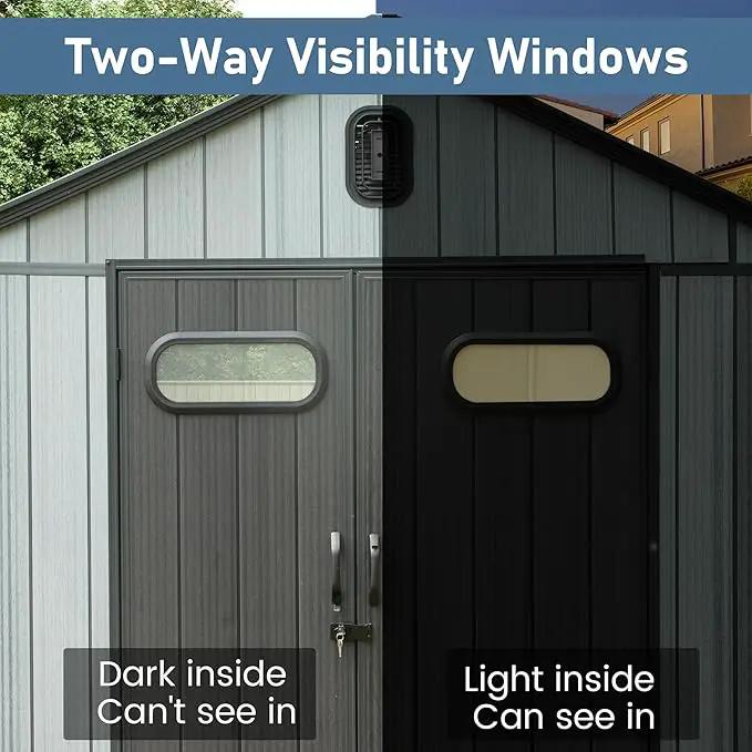 Domi 8x6 FT Outdoor Resin Storage Shed, All-Weather Double-Wall Storage Building for Backyard, Garden, Lawn Tools, Mower, Bike & Pool Equipment, Lockable Doors, Ventilated Roof, Grey by GreenHaven Gardens