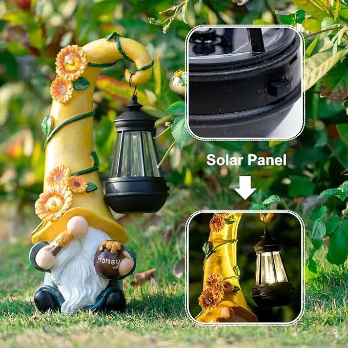 12" Solar Gnome Garden Statues Honey Bee jar Decor with LED Lantern Outdoor Spring Gnomes Decorations Patio Yard Balcony Art Gifts for Women Mom Grandma by GreenHaven Gardens
