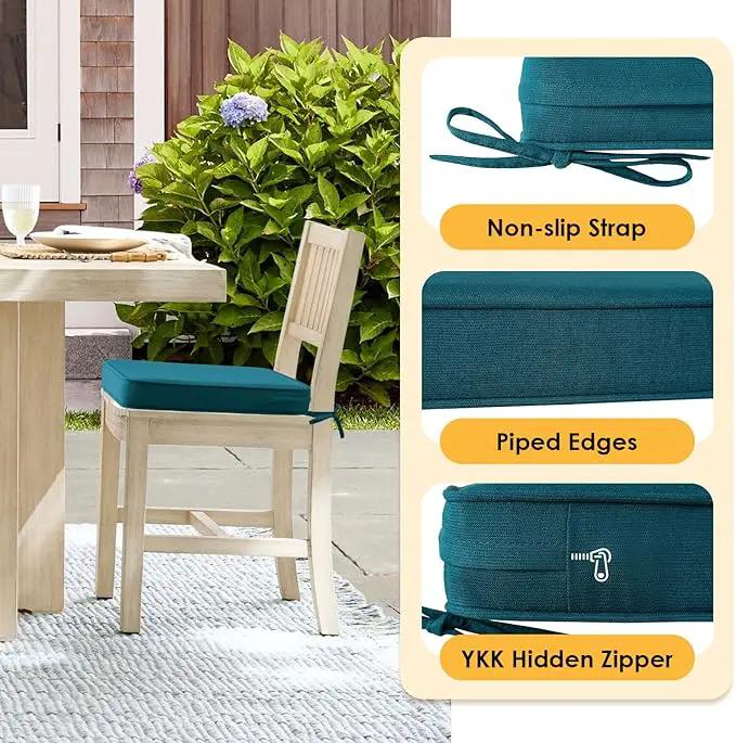 Outdoor Sunbrella Square Corner Seat Cushion, 19"x19"x3", Set of 4, Non Slip Seat Cushion Pads with Removable Cover for Patio Furniture, Garden Yard Lawn, Spectrum Peacock by GreenHaven Gardens