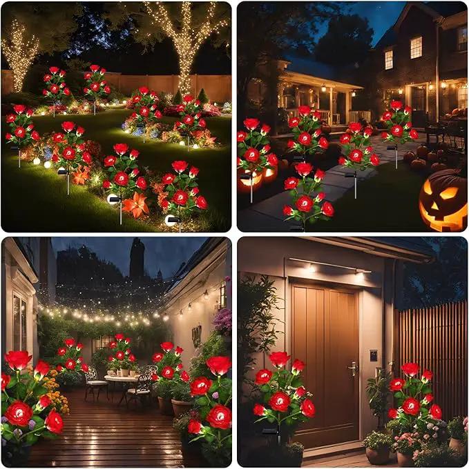 2 Pack Solar Garden Lights Outdoor, 7-Flower Rose LED Stake Light for Yard Patio Pathway Lawn Fence Cemetery, Red by GreenHaven Gardens