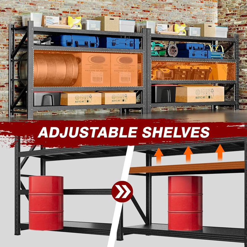 9000LBS Metal Steel Storage Shelves - 75" W Black 4 Tier Heavy Duty Rack Commercial Industrial Shelving with Adjustable Shelf for Basement Garage Warehouse - 75" W x 24" D x 70" H by GreenHaven Gardens