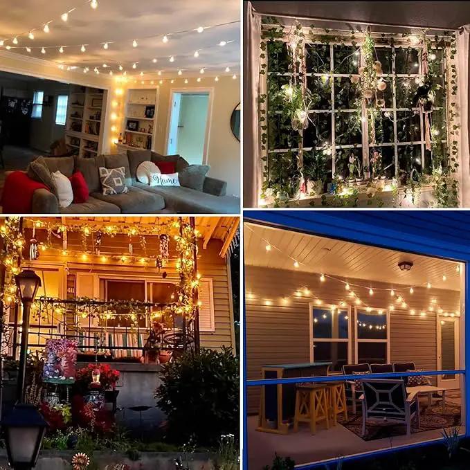 2-Pack 25Ft Outdoor LED String Lights with 50+4 Shatterproof LED Clear Plastic Globe Bulbs,Commercial Lighting for Patio Cafe Porch Bistro Party Wedding Christmas Indoor/Outdoor Decoration,White Wire by GreenHaven Gardens