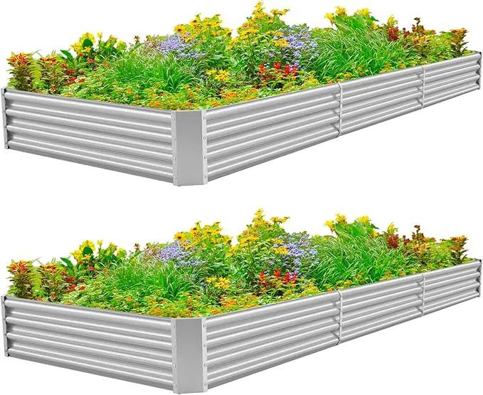 Land Guard 12×4×1ft Galvanized Raised Garden Bed Kit for Vegetables 2 Pack, Galvanized Super Large Metal Planter Raised Garden Boxes Outdoor by GreenHaven Gardens