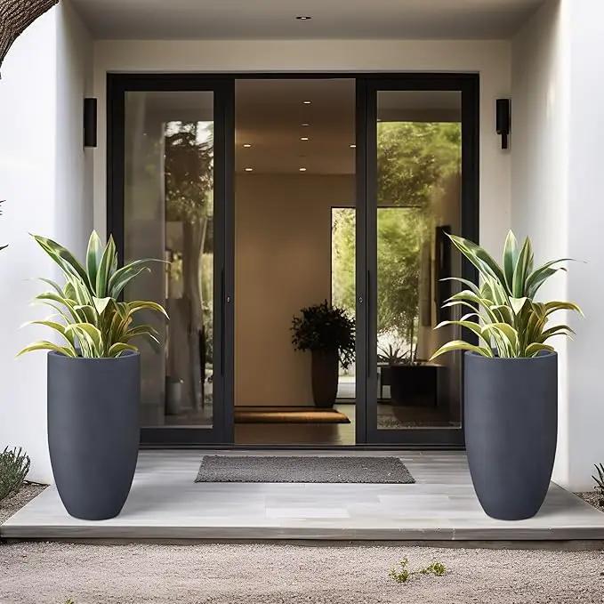 Kante 24 Inch Tall Round Concrete Planter, Large Indoor Outdoor Plant Pots with Drainage Hole and Rubber Plug, Modern Decorative Garden Pots for Home Patio Porch, Charcoal by GreenHaven Gardens