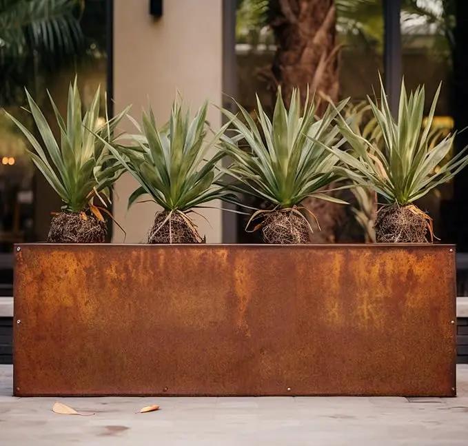 DIY CARTEL Corten Steel Rectangular Outdoor Planter Box, Rustic & Modern Farmhouse Design, Large Raised Metal Garden Bed for Commercial & Residential Use (48in x 10in x 16in) by GreenHaven Gardens
