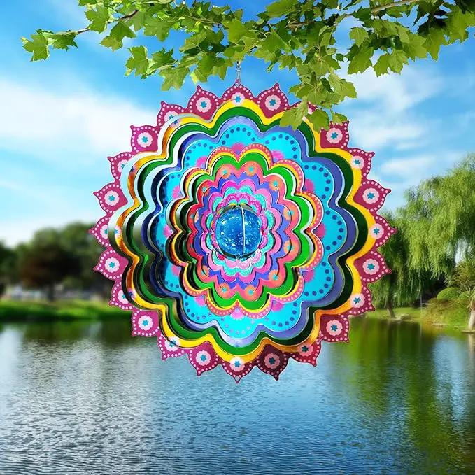 FONMY Mandala Wind Spinner w/Crystal Ball Peacock- 3D Stainless Steel Hanging Spinners Worth Gift Christmas Decoration Indoor/Outdoor Garden Décor Kinetic Yard Art 12 Inches Wind Sculpture by GreenHaven Gardens