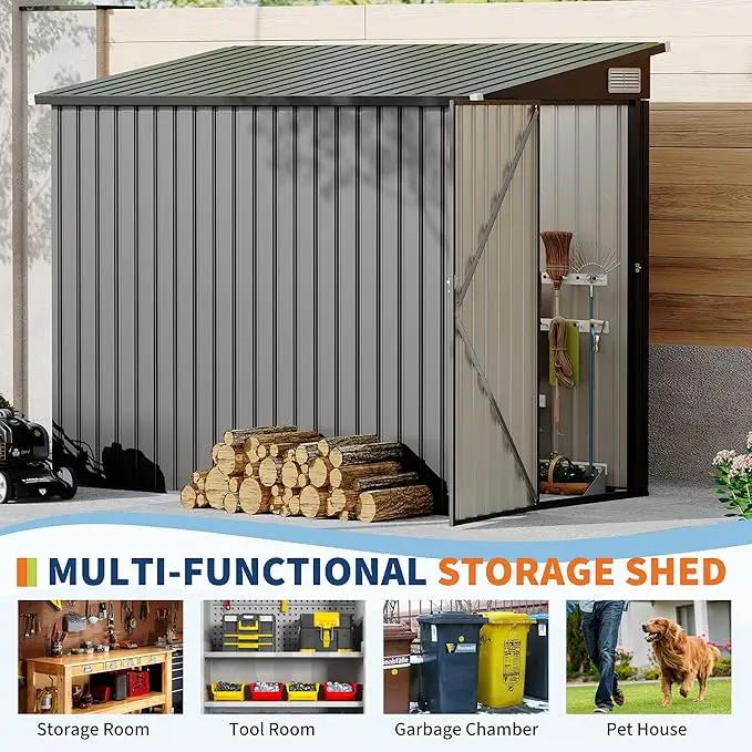 4x8 FT Metal Outdoor Lean to Storage Shed, Lean to Garden Shed Utility Tool Shed, Heavy-Duty Outdoor Metal Wall Side Storage Sheds by GreenHaven Gardens