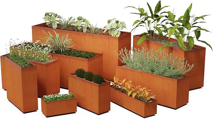 Corten Steel Planter Rectangle Outdoor Metal Garden Box Heavy Duty | Made in USA | Fully Assembled by GreenHaven Gardens
