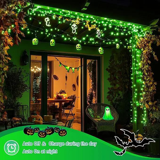 JMEXSUSS 2 Pack Green Solar Halloween Lights Each 66ft 200 LED Green Solar Lights Outdoor, 8 Modes Copper Wire Solar Fairy Lights for Garden Yard Patio Christmas Halloween Decorations by GreenHaven Gardens