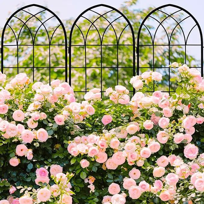 LZRS 2 Pack 71x20in Rustic Iron Arch Decoration Garden Trellis with Black Metal Coating – Perfect for Supporting Climbing Plants Outdoor, Roses, Vines, Flowers, and Vegetables. by GreenHaven Gardens