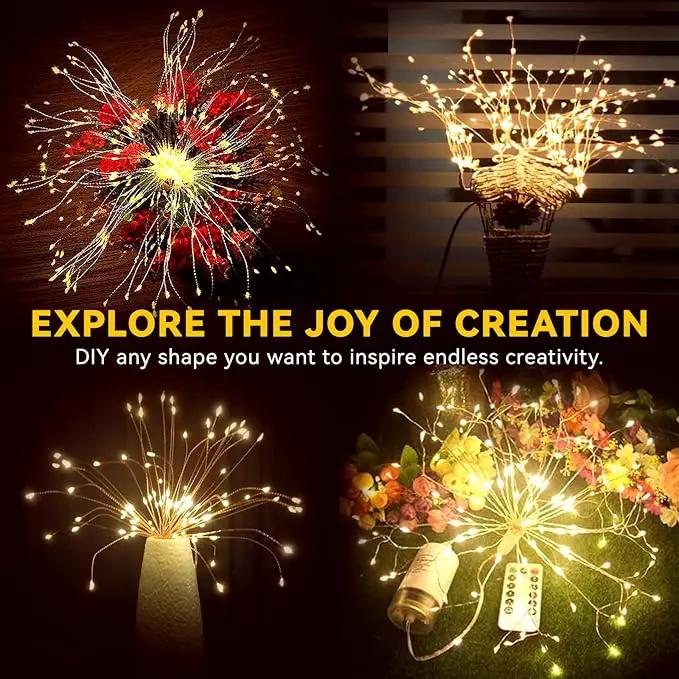 8 Pack Firework Lights 120 LED Copper Wire Firework Lights, 8 Modes Dimmable String LED Lights with Remote Control,Waterproof Hanging Fairy Lights for Party,Home,Christmas,Garden Outdoor Decoration by GreenHaven Gardens