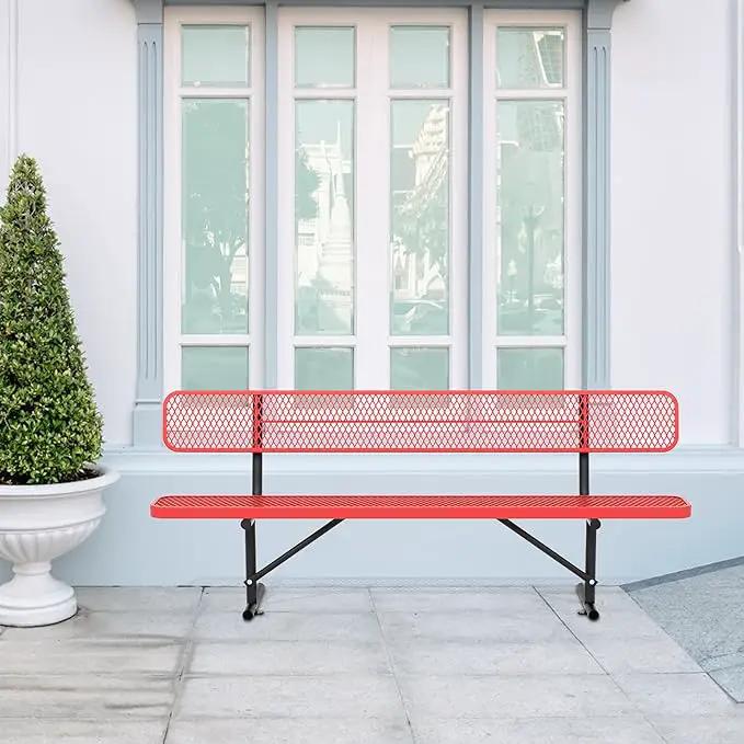 4/6/8 Feet Park Bench for Outside Heavy Duty Metal, Garden Benches Outdoor Bench with Backrest & Portable Frame, for Shopping Malls Stores Parks Patios Decks, Red by GreenHaven Gardens