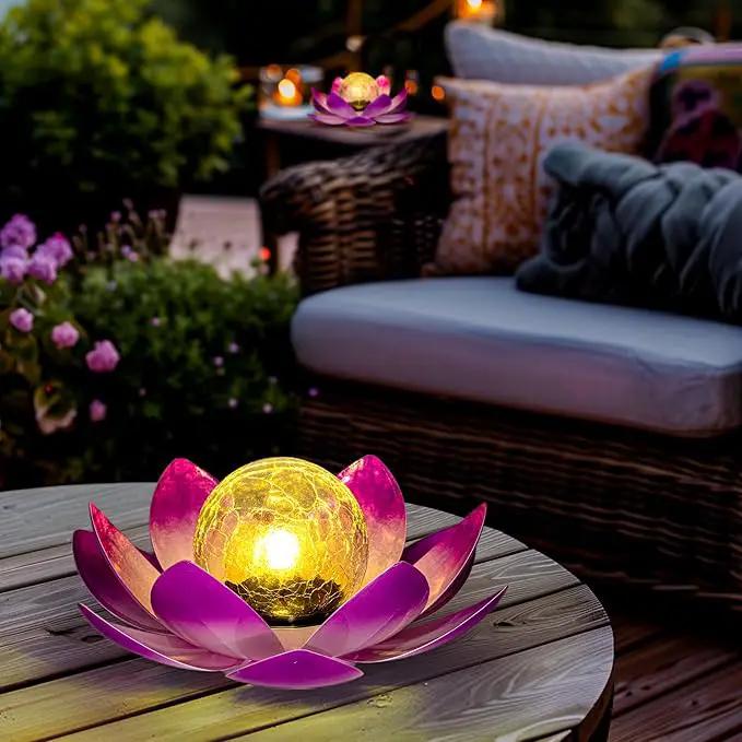 GIGALUMI Solar Light Outdoor Garden Decor, Lotus Flower Light Crackle Globe Glass Lantern Outdoor Table Decor Waterproof for Patio, Lawn, Pathway, Pool, Pond, Christmas Gift (Pink Petal) by GreenHaven Gardens
