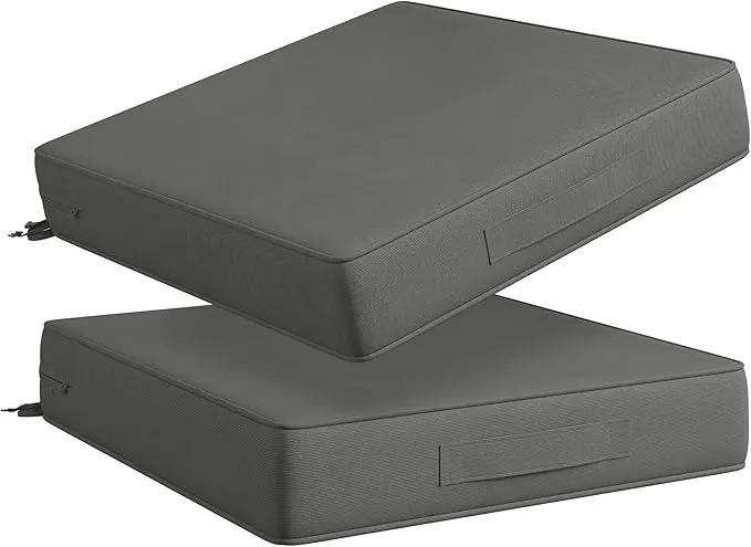 Codi Outdoor Couch Cushions 24x24 Inch, Thick Waterproof Seat Replacement Cushion with Handles & Adjustable Straps, Fade Resistant - Set of 2, Grey by GreenHaven Gardens