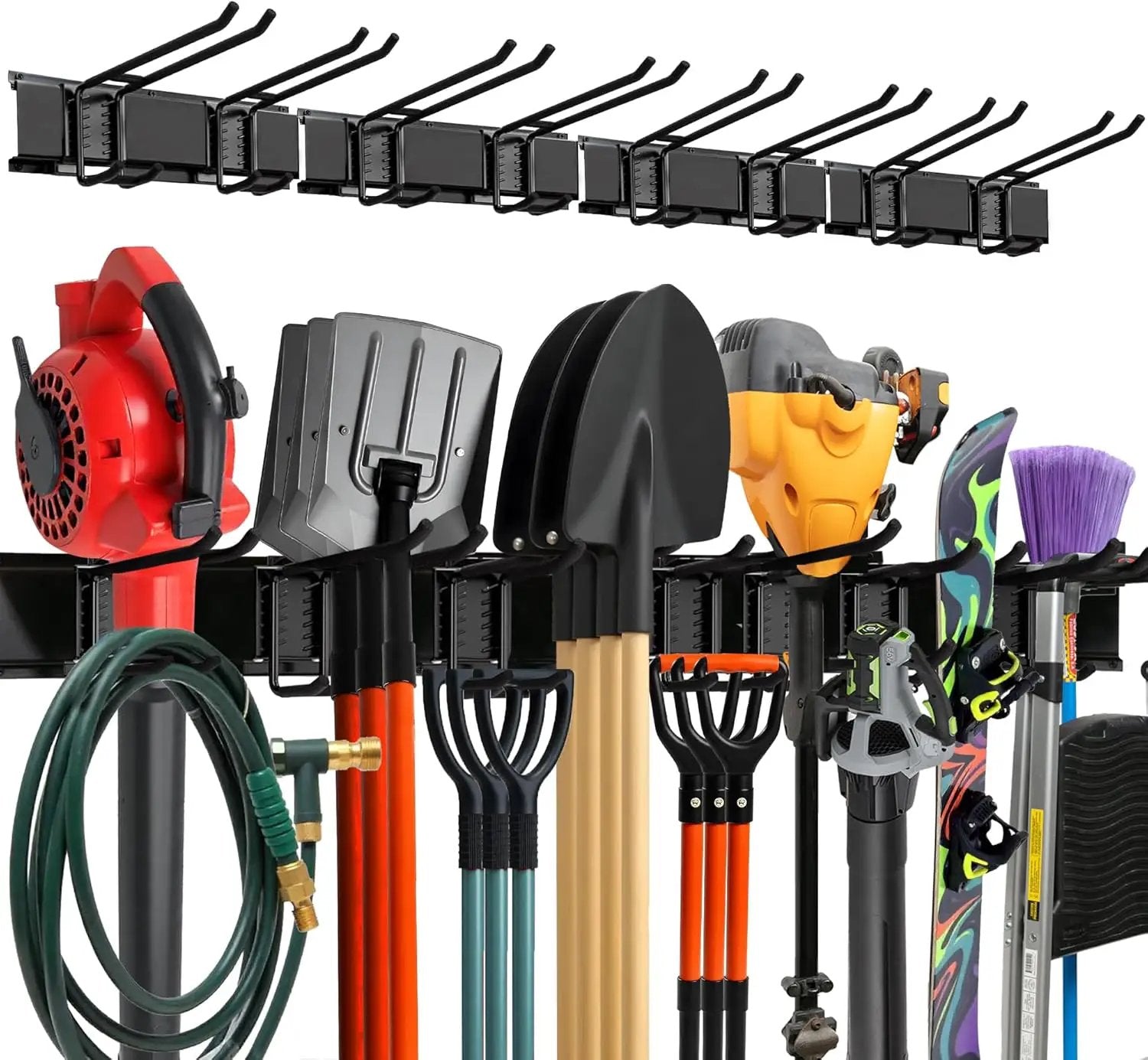 Garage Wall Organizer | 64" Heavy-Duty Tool Storage Rack | Adjustable Double-Layer Hooks | 400 lbs Capacity | Carbon Steel Wall Mount Holder for Shovels, Rakes, Ladders & Power Tools by GreenHaven Gardens