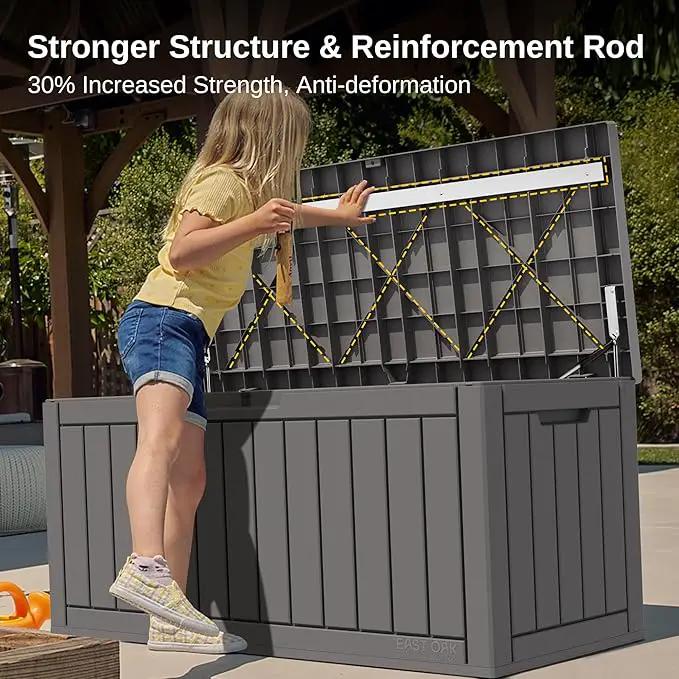EAST OAK Outdoor Storage Box, 90 Gallon Deck Box, Waterproof Resin Storage Bin for Patio Cushions, Gardening Tools, Lockable, UV Resistant, Grey by GreenHaven Gardens